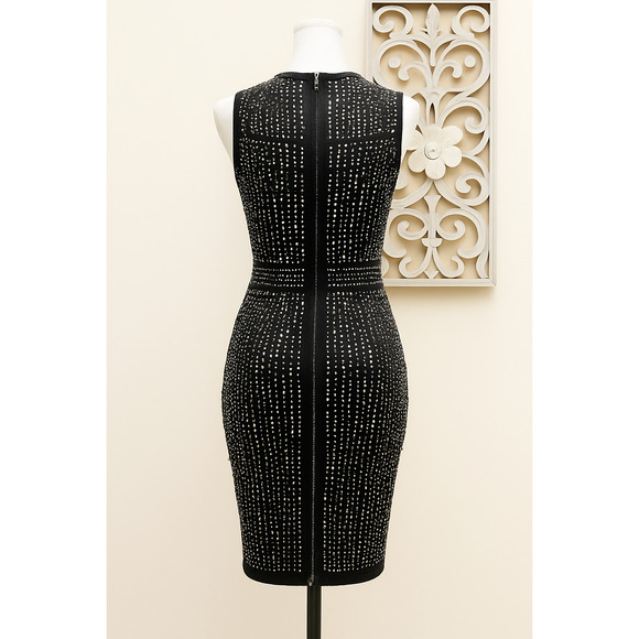Windsor Heat XS Stone Rhinestone Bodycon Mini Dress Black Sleeveless Party Glam - Picture 2 of 14